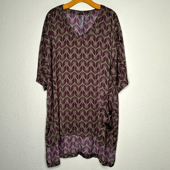 Melissa McCarthy Seven7 Boho Tunic Top Dress Olive Sz 2X Animal Print Silky - Picture 3 of 8